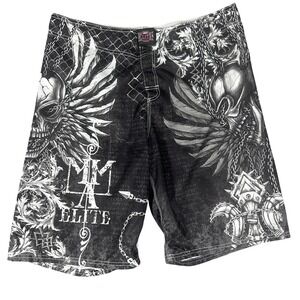 MMA Elite Fight Shorts‎ Men's Training Gym Boxing Streetwear Black White Large